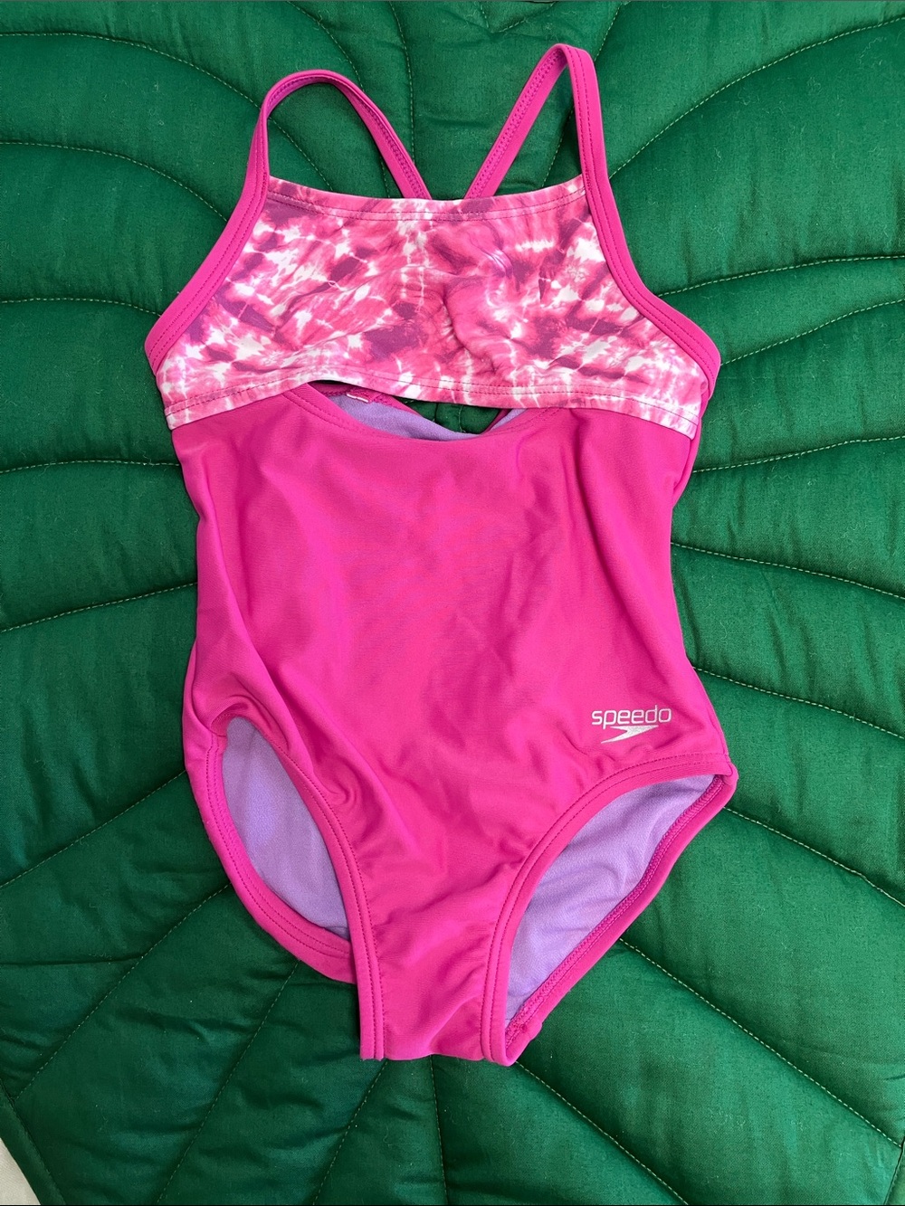Speedo Girls Hot Pink and purple, Tie-Dye Accent One-Piece Swimsuit. Size XS